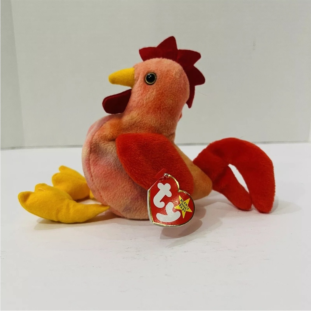 Doodle Rooster TY Beanie Baby 1996 (Very Rare) Retired ￼6 Inches PVC Pallet